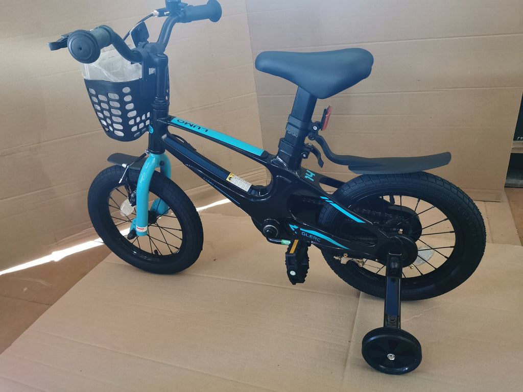 Glerc Lumo Rowerek Dziecięcy 14 cali – Lekka Rama Magnezowa, Czarno-Niebieski, Dla Dzieci 3-5 lat