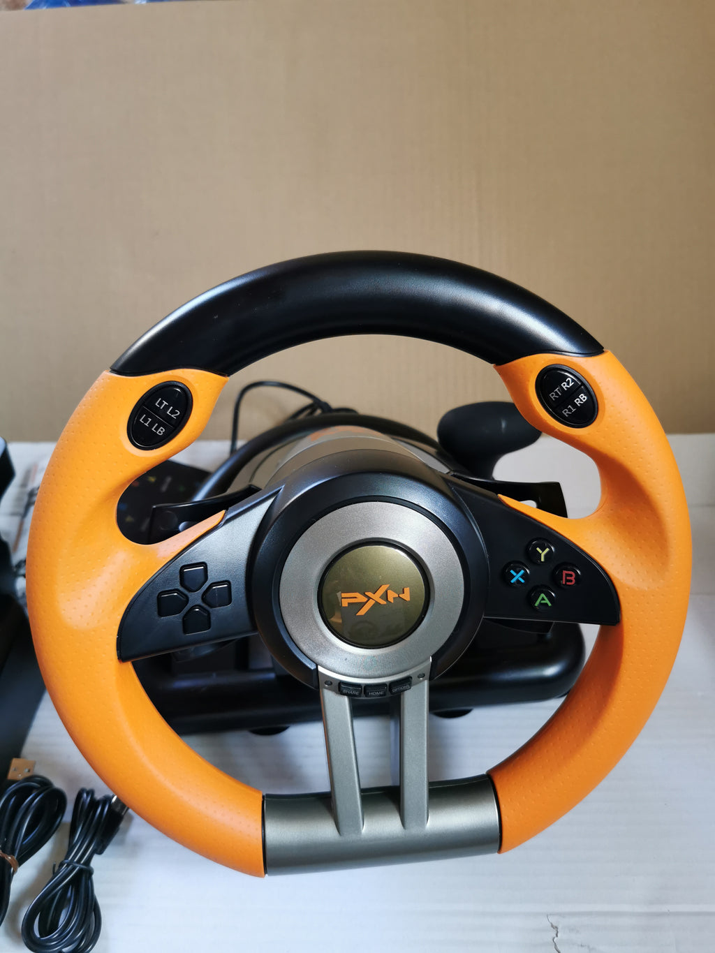 Kierownica Gamingowa PXN V3 Pro   z Pedałami – 180°, Wibracje, Paddle Shift – Pomarańczowa