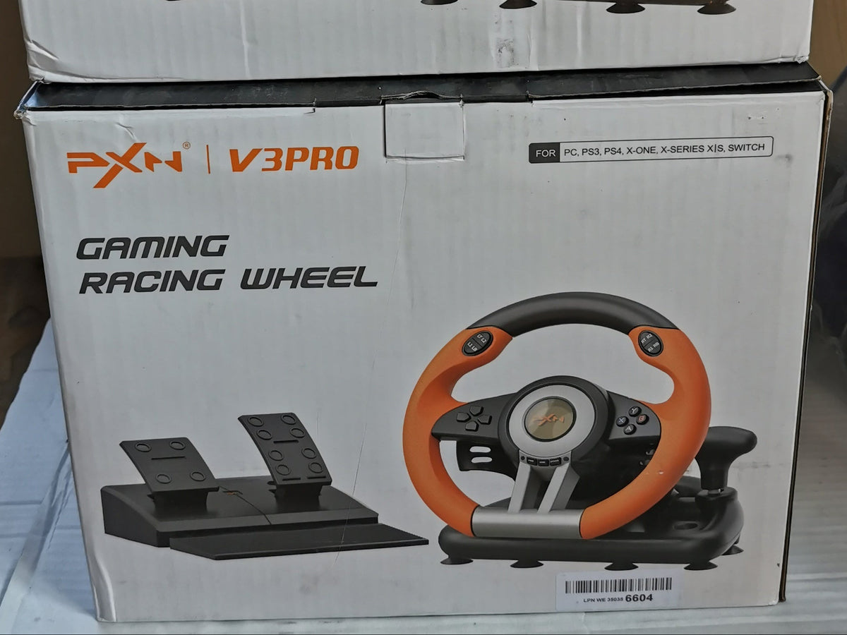 Kierownica Gamingowa PXN V3 Pro   z Pedałami – 180°, Wibracje, Paddle Shift – Pomarańczowa
