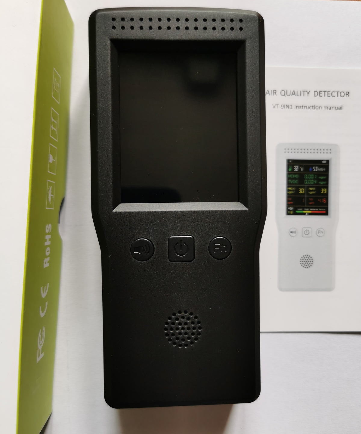 Monitor jakości powietrza 9 w 1 – PM2.5, temperatura, wilgotność, z podświetleniem czarny