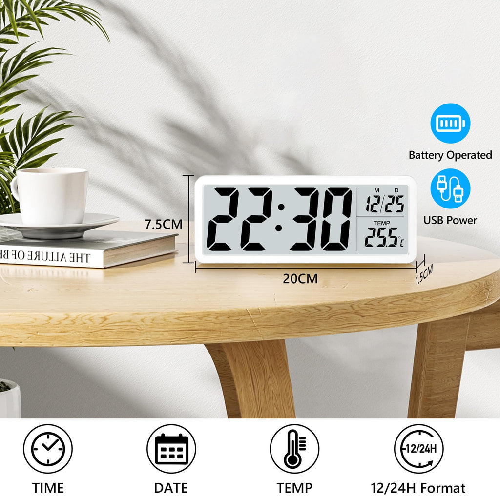 Sukeen Battery Operated Digital Wall Clock with Large Digits - White