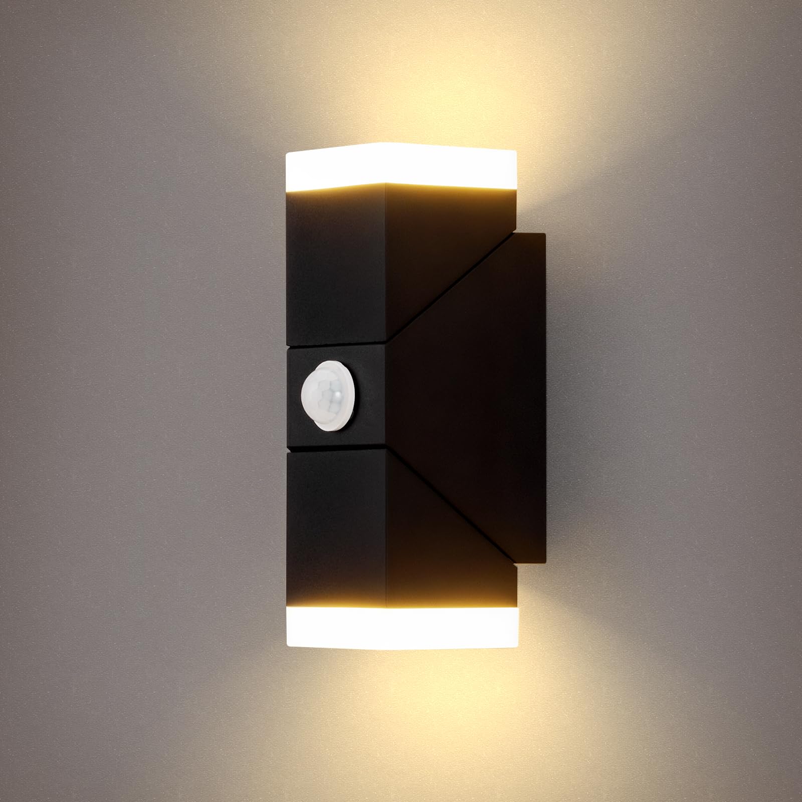 12W Lampa Ścienna z Czujnikiem Ruchu IP65 Wodoodporna – Czarna