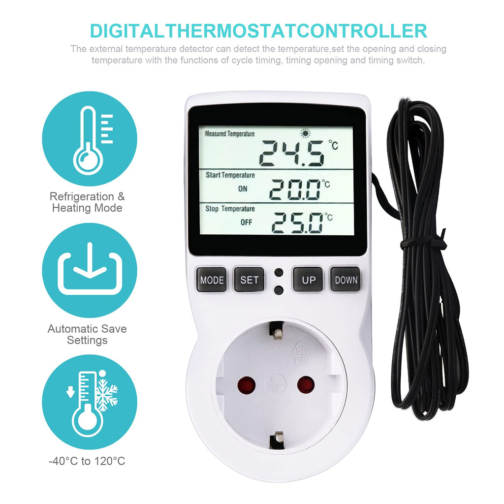 RUIZHI Digital Temperature Controller – Socket with Sensor, Heating and Cooling (EU Plug)