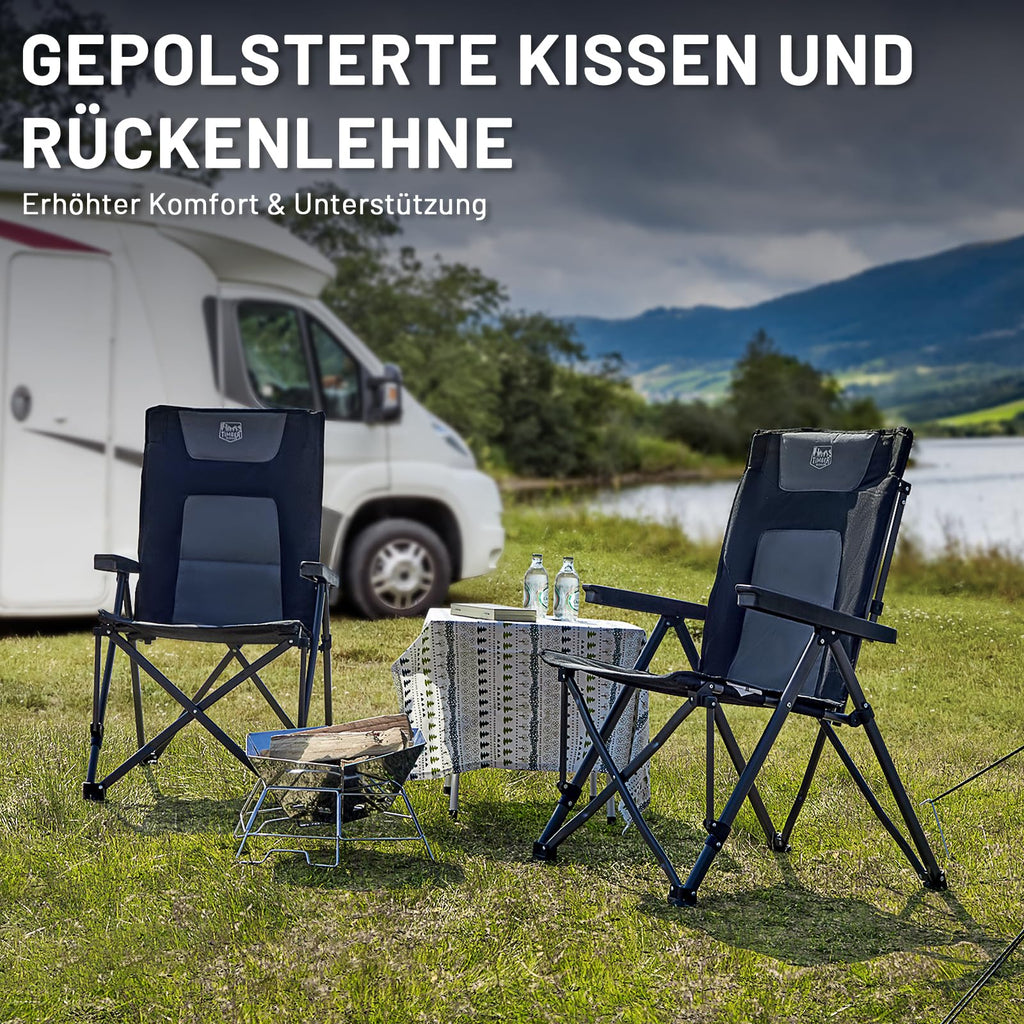 TIMBER RIDGE Folding Camping Chair – 260kg, 4 Positions, Armrests, Black