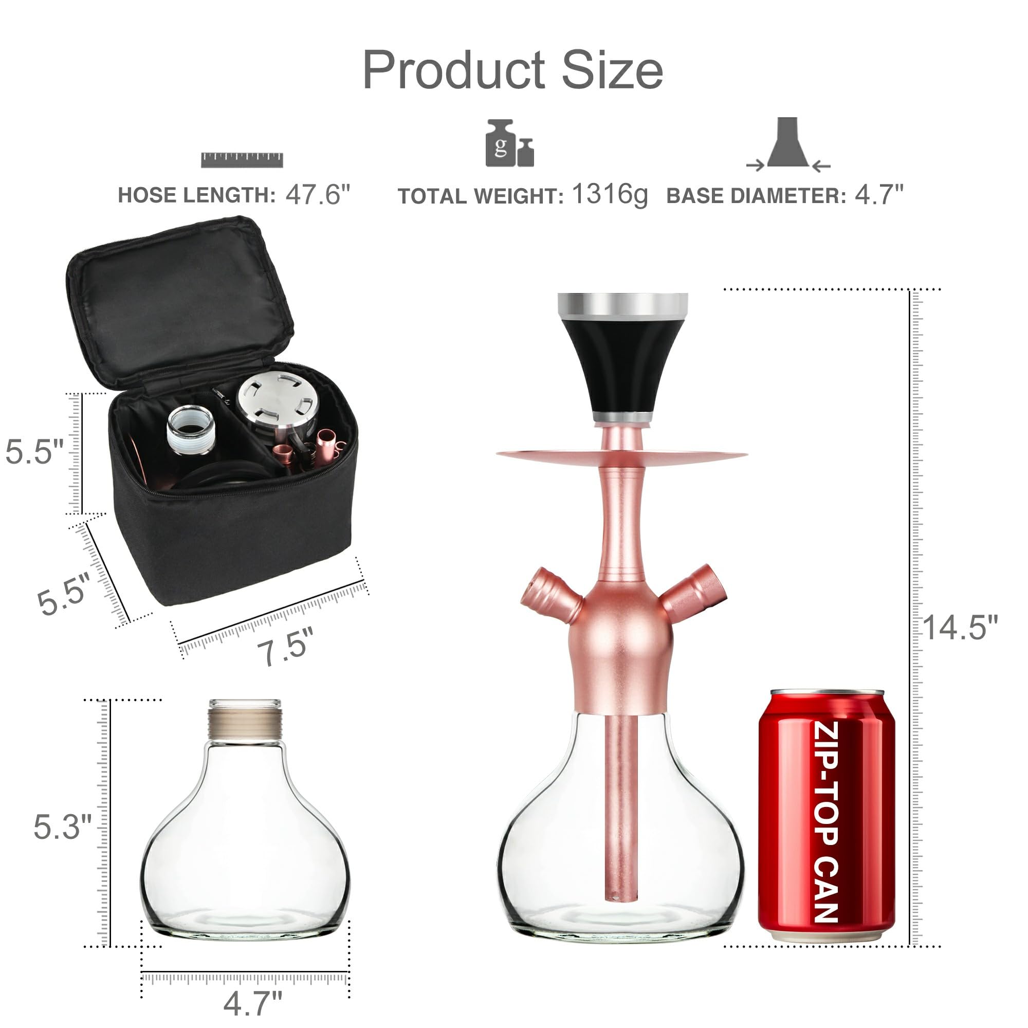 Premium Portable Hookah with Case – Silicone and Stainless Steel