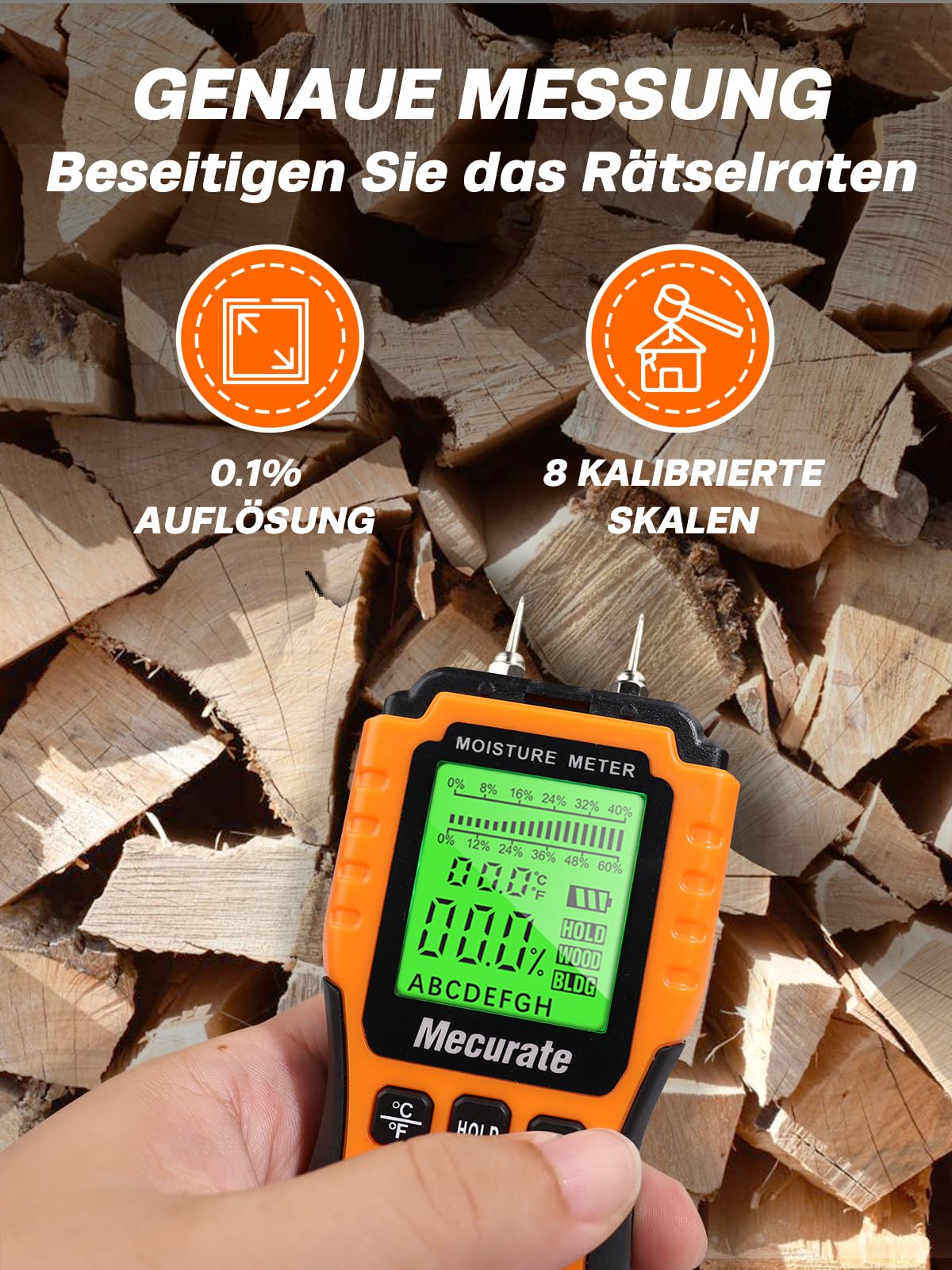 Mecurate pin-type moisture meter with LCD display - Battery powered