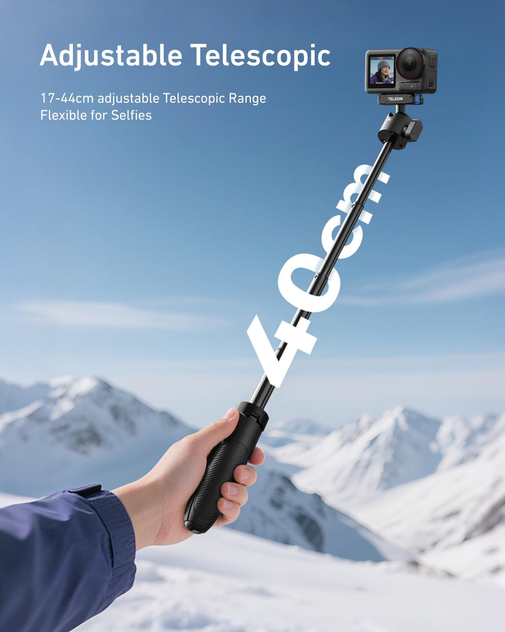 TELESIN Mini Tripod Selfie Stick 40cm Lightweight Aluminum with Magnetic Quick Release – Black