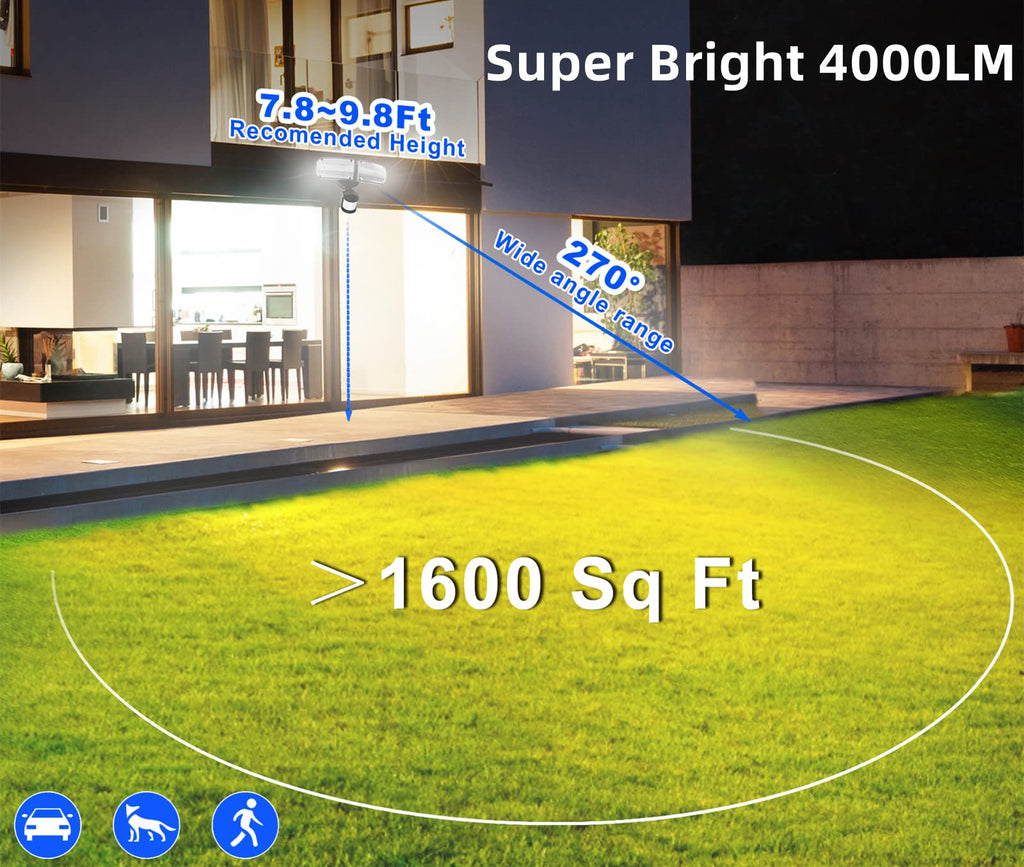 4000LM LED Floodlight Motion Sensor Super Bright Outdoor Floodlight – Black