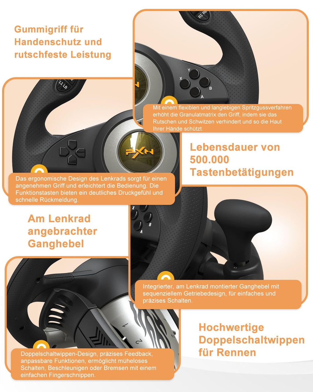 PXN V3 Pro Gaming Steering Wheel with Pedals – 180°, Vibration, Paddle Shift – PC/PS4/Xbox/Switch
