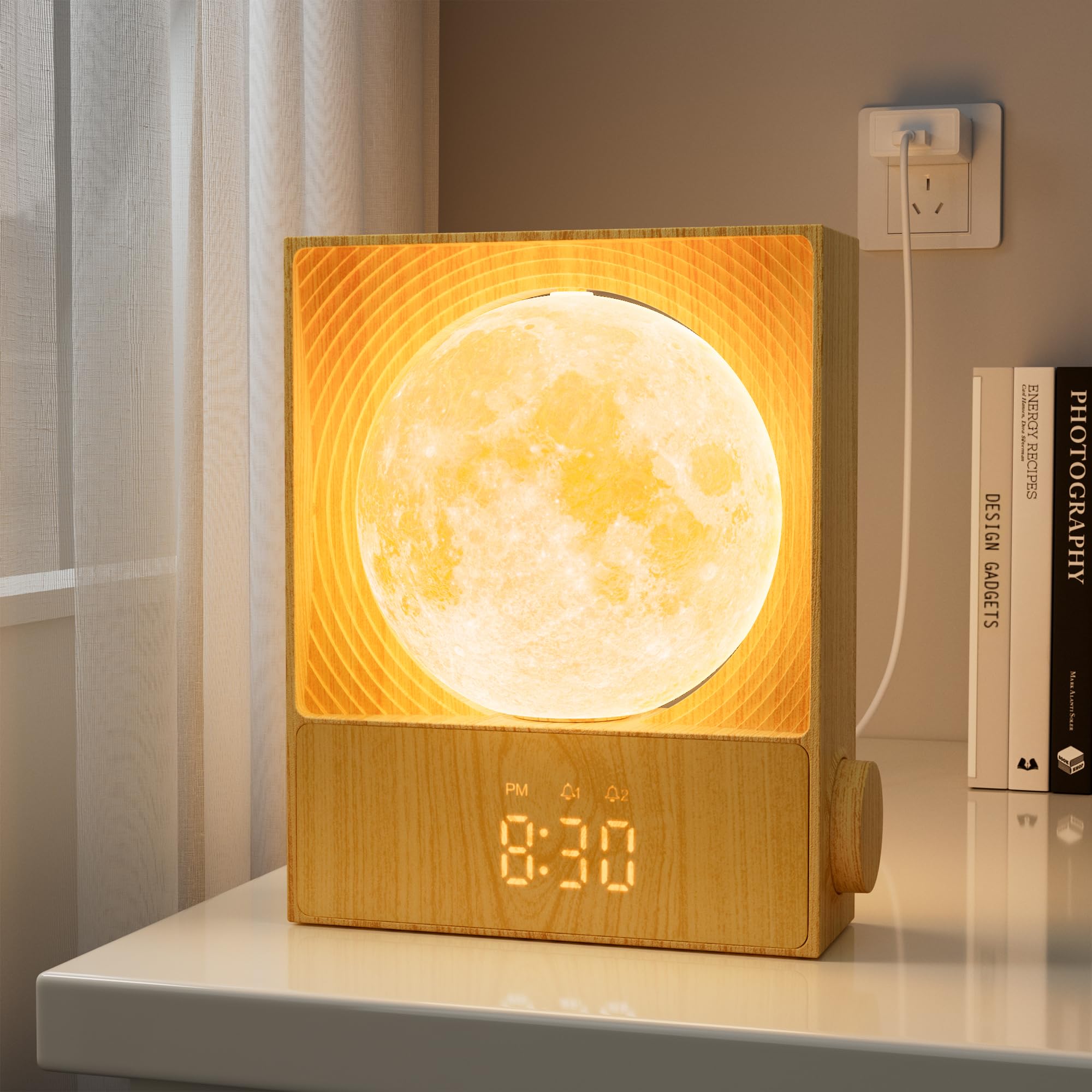 Moon lamp with alarm clock