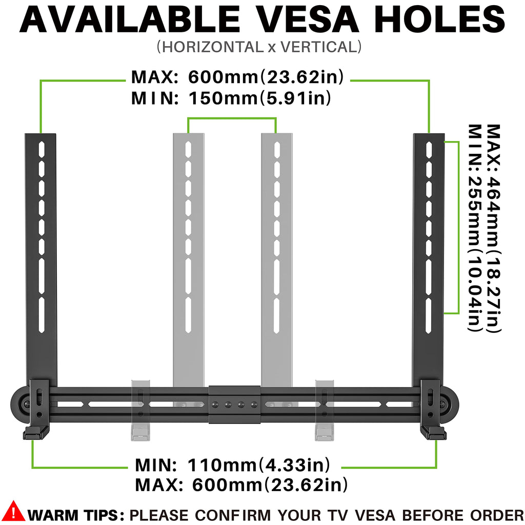 Universal Soundbar Mount for Soundbars with/without Mounting Holes - Black