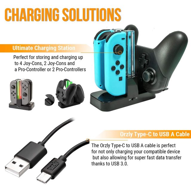 Nintendo Switch Accessory Set Case Screen Protector Joycon Grip - Black