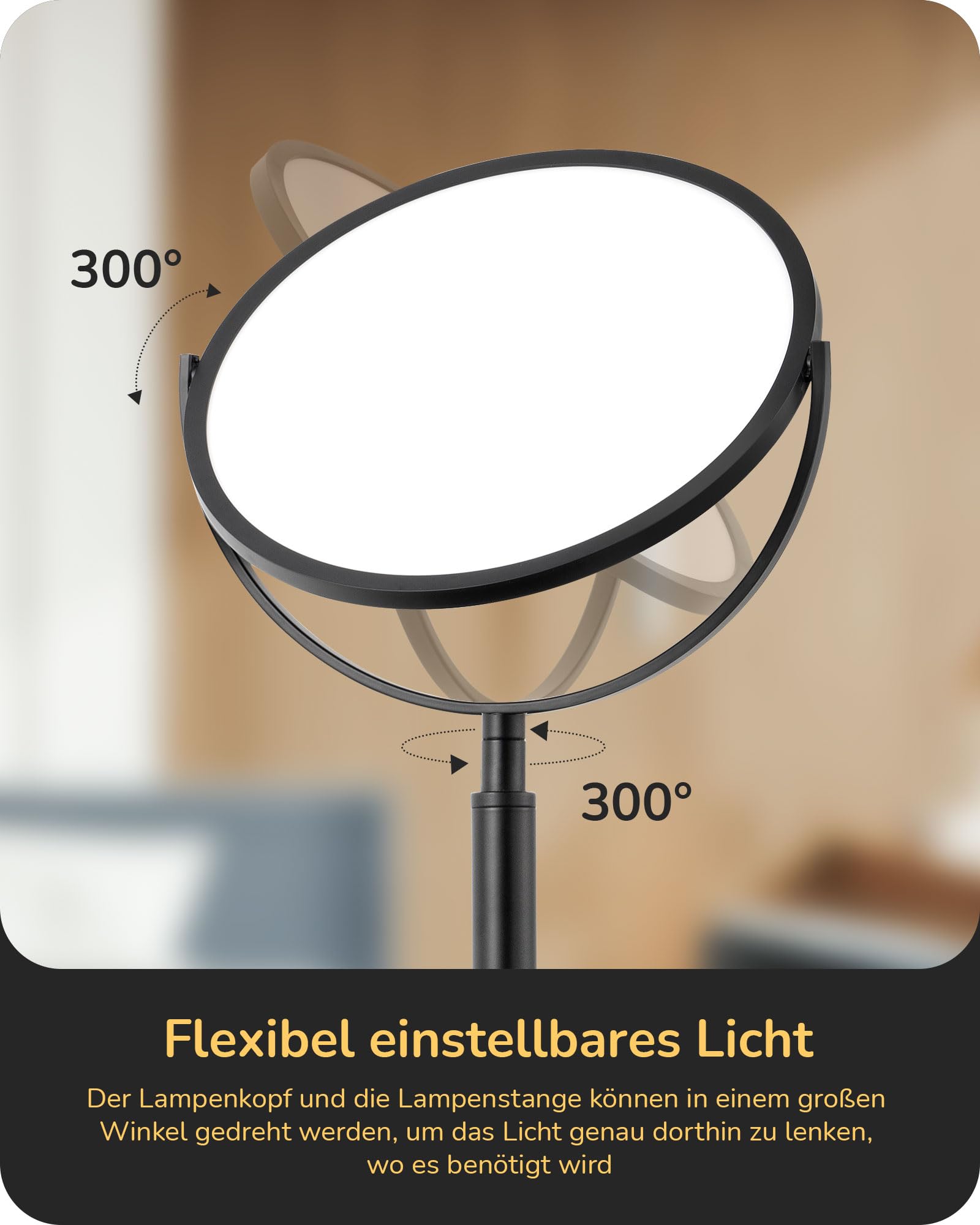LED Desk Lamp 300° Rotatable Touch Dimmable 5 Brightness Levels - Black