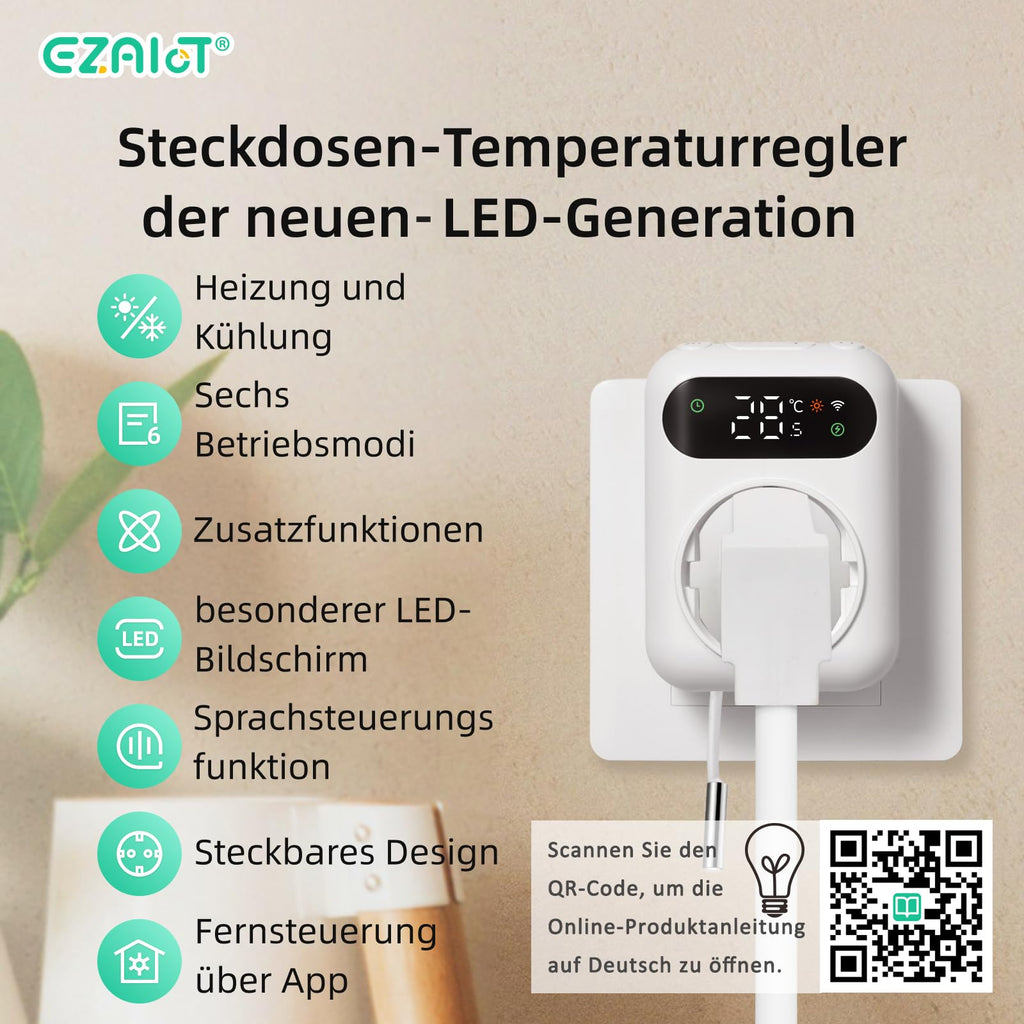 WiFi Thermostat with Timer for Heating and Cooling – Digital 230V with 3m Sensor