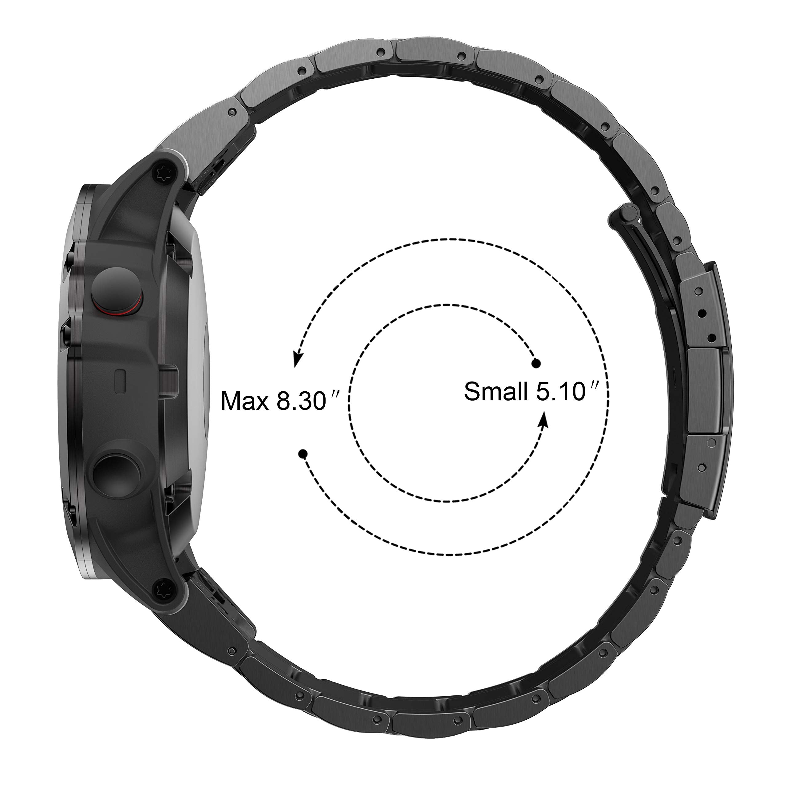 HQEUZ 26mm Titanium Bracelet for Garmin Fenix 7X/6X/5X – Quick Fit, Black