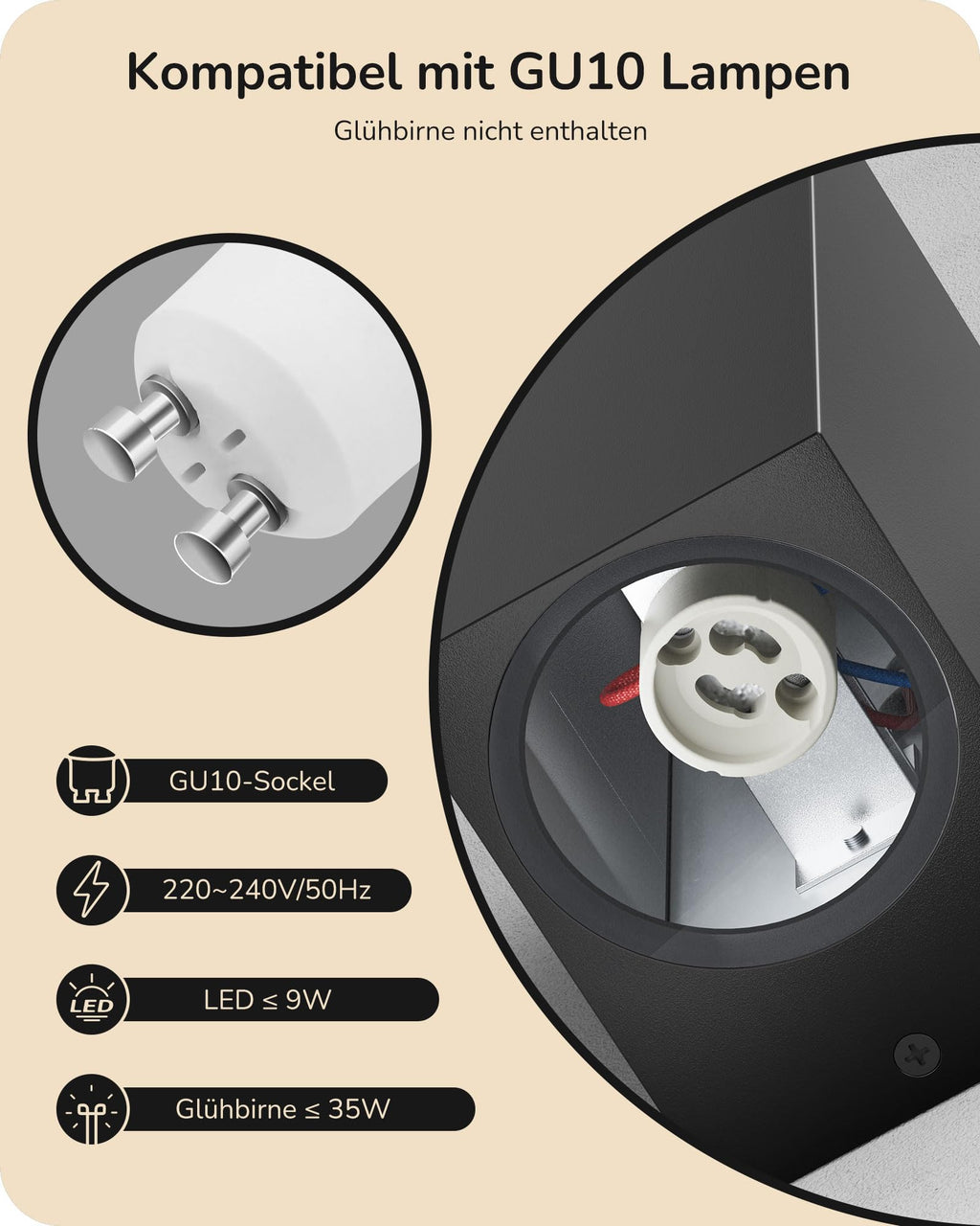 EDISHINE 2 pcs. Wall Lamps Indoor/Outdoor IP44 Waterproof Up-Down Lighting – Black