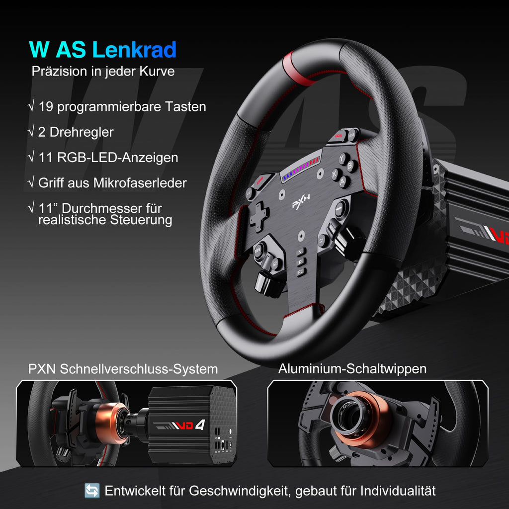 PXN-V10 Ultra Direct Drive Steering Wheel with Pedals – 3.2 Nm, Force Feedback, PC/PS4/Xbox