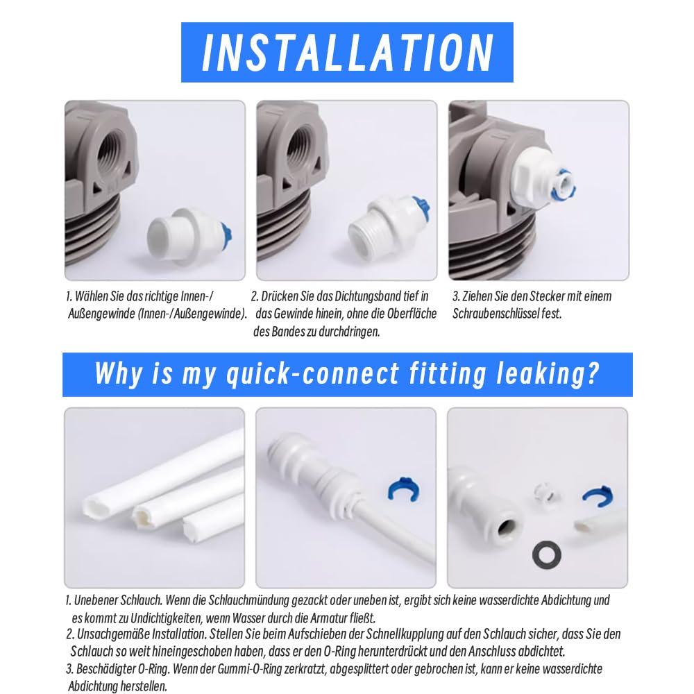 Universal water connection kit for reverse osmosis systems, 15m hose with adapters – 1/4" OD
