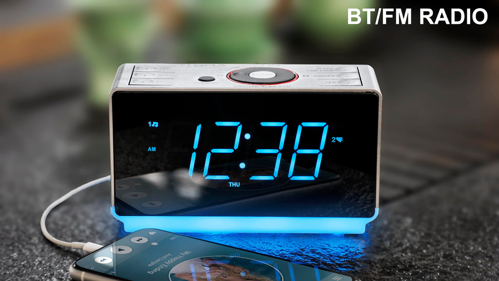 iTOMA Bluetooth Digital FM Dual Alarm Clock Radio USB Charging - Black (Copy)