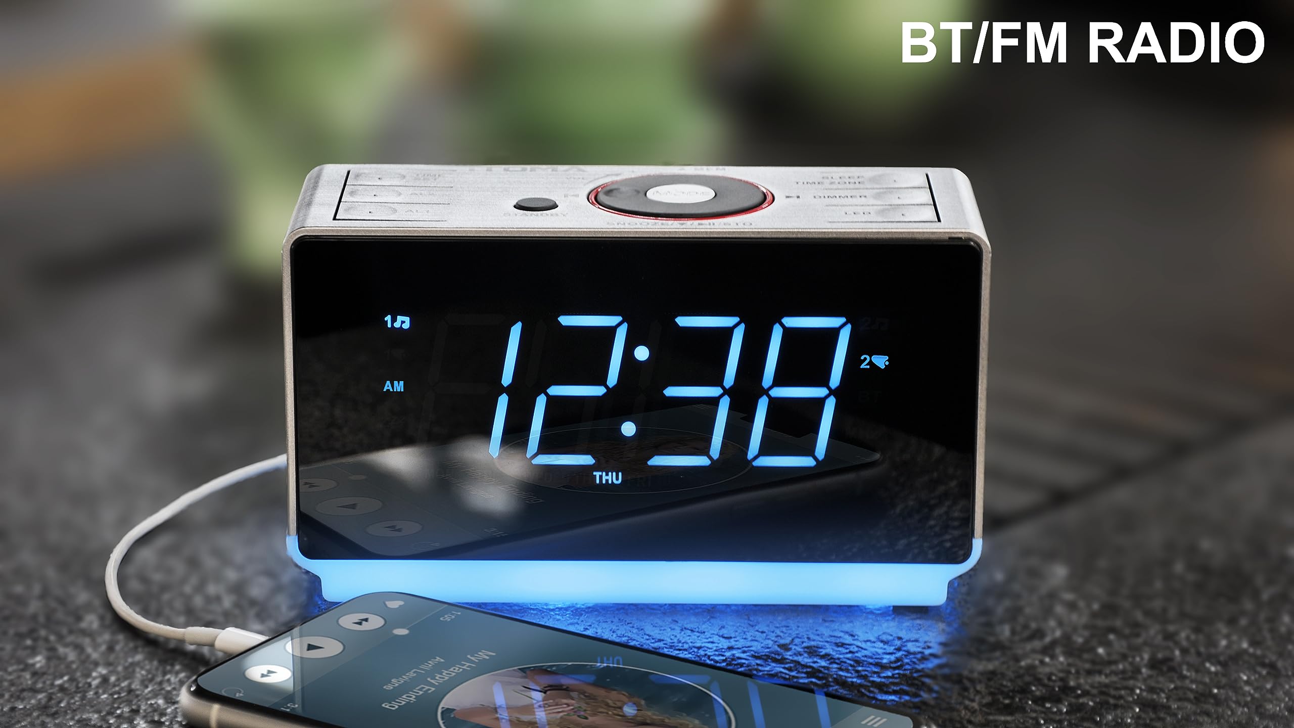 iTOMA Bluetooth Digital FM Dual Alarm Clock Radio USB Charging - Black (Copy)
