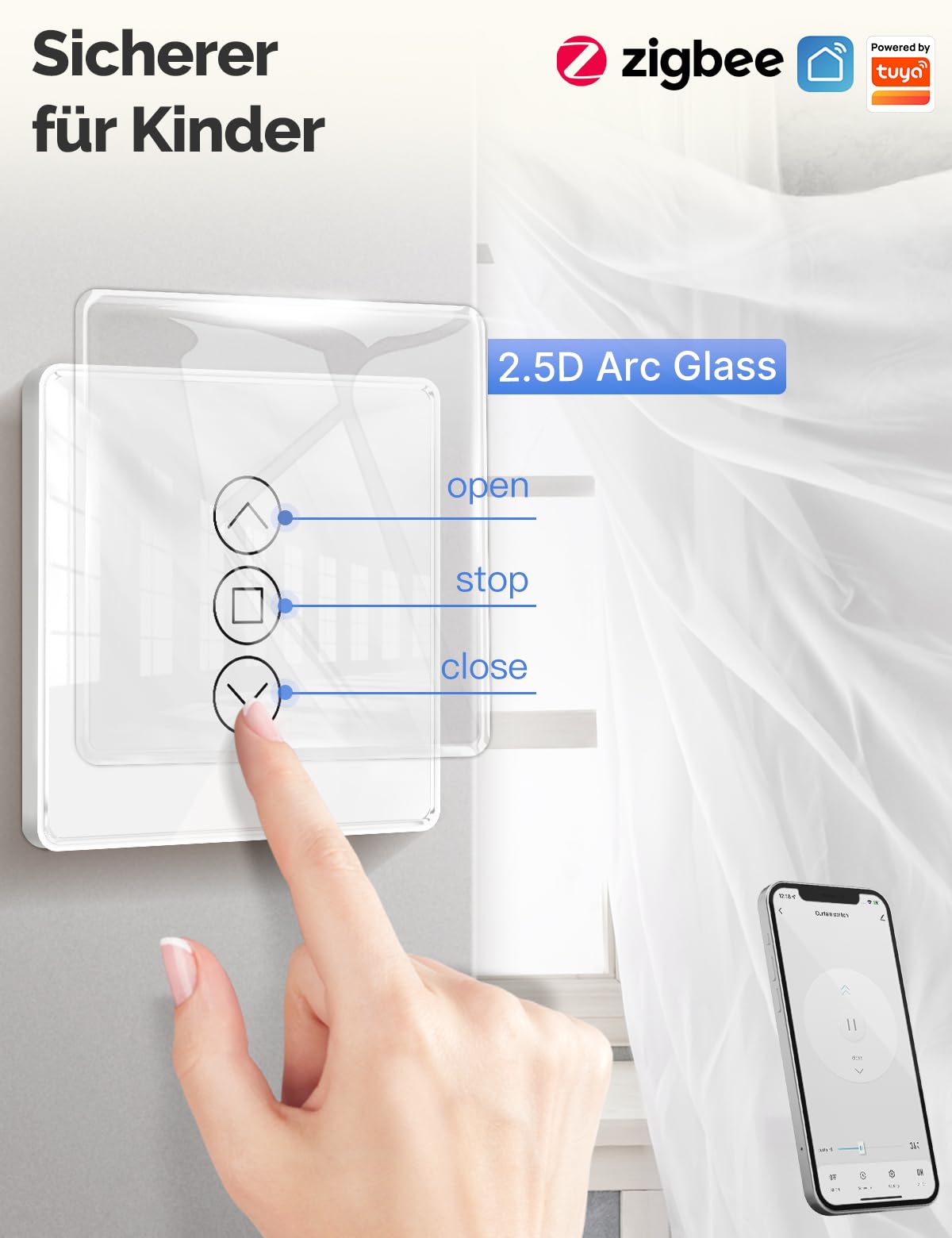 MOES Smart Blind Switch 2.5D Zigbee Alexa with Timer – 4 pcs