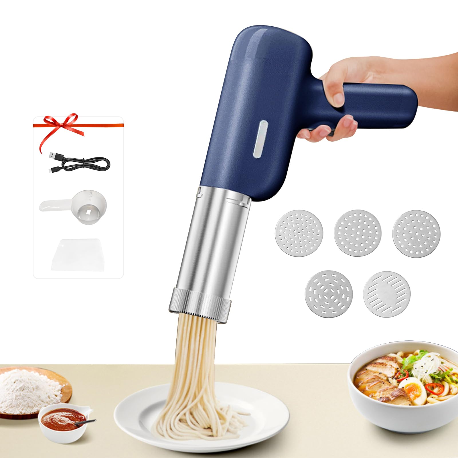 Electric Handheld Pasta Maker with 7 Attachments – Portable