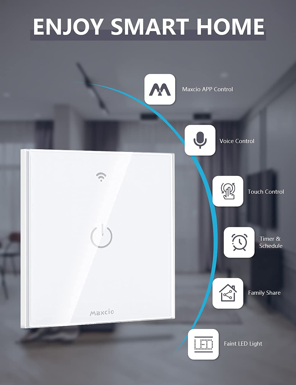 Maxcio Smart Wi-Fi 1-Way Light Switch Remote Control Compatible with Alexa and Google Home – White