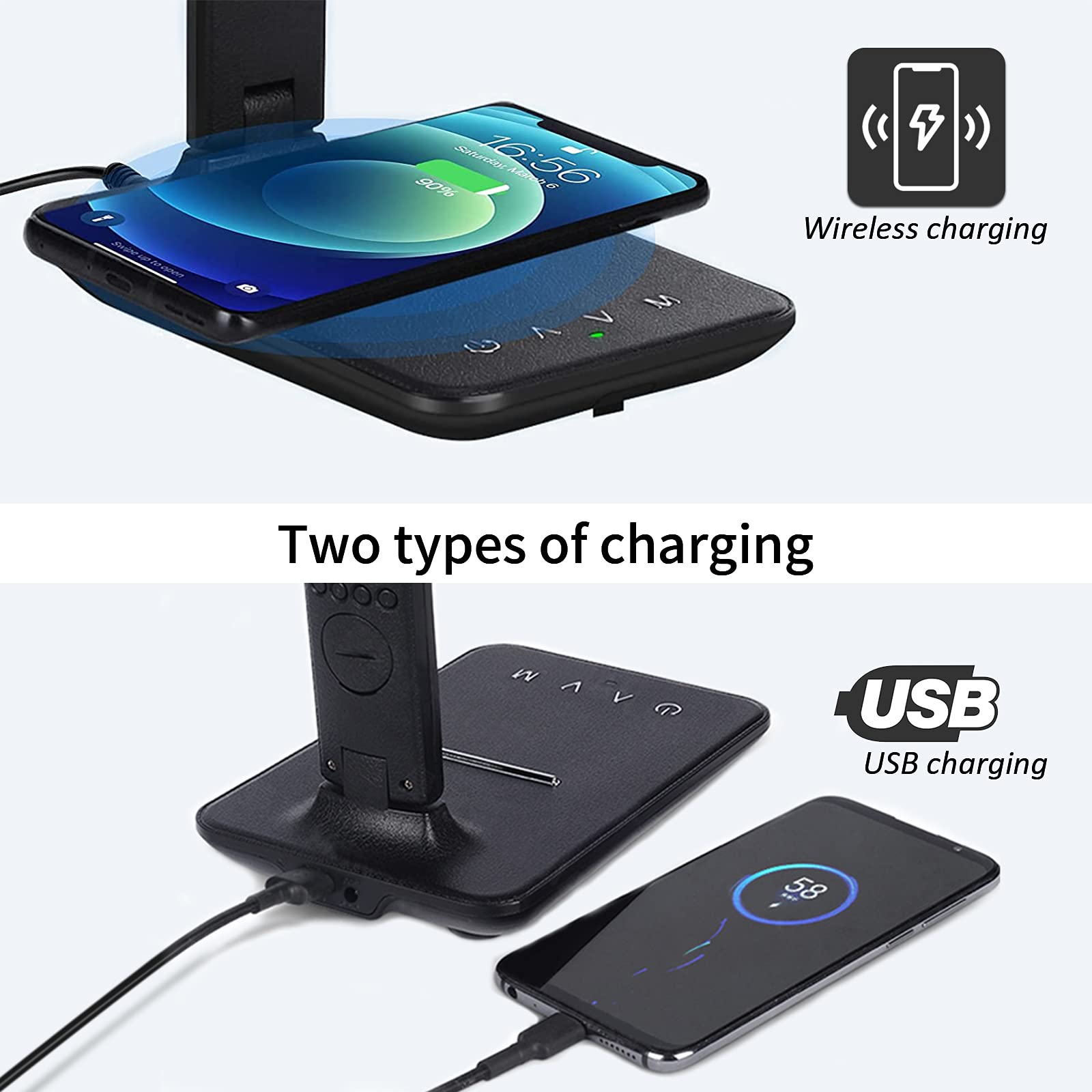 LED Desk Lamp with 10W Wireless Charger, 3 Color Temperatures, Dimmable