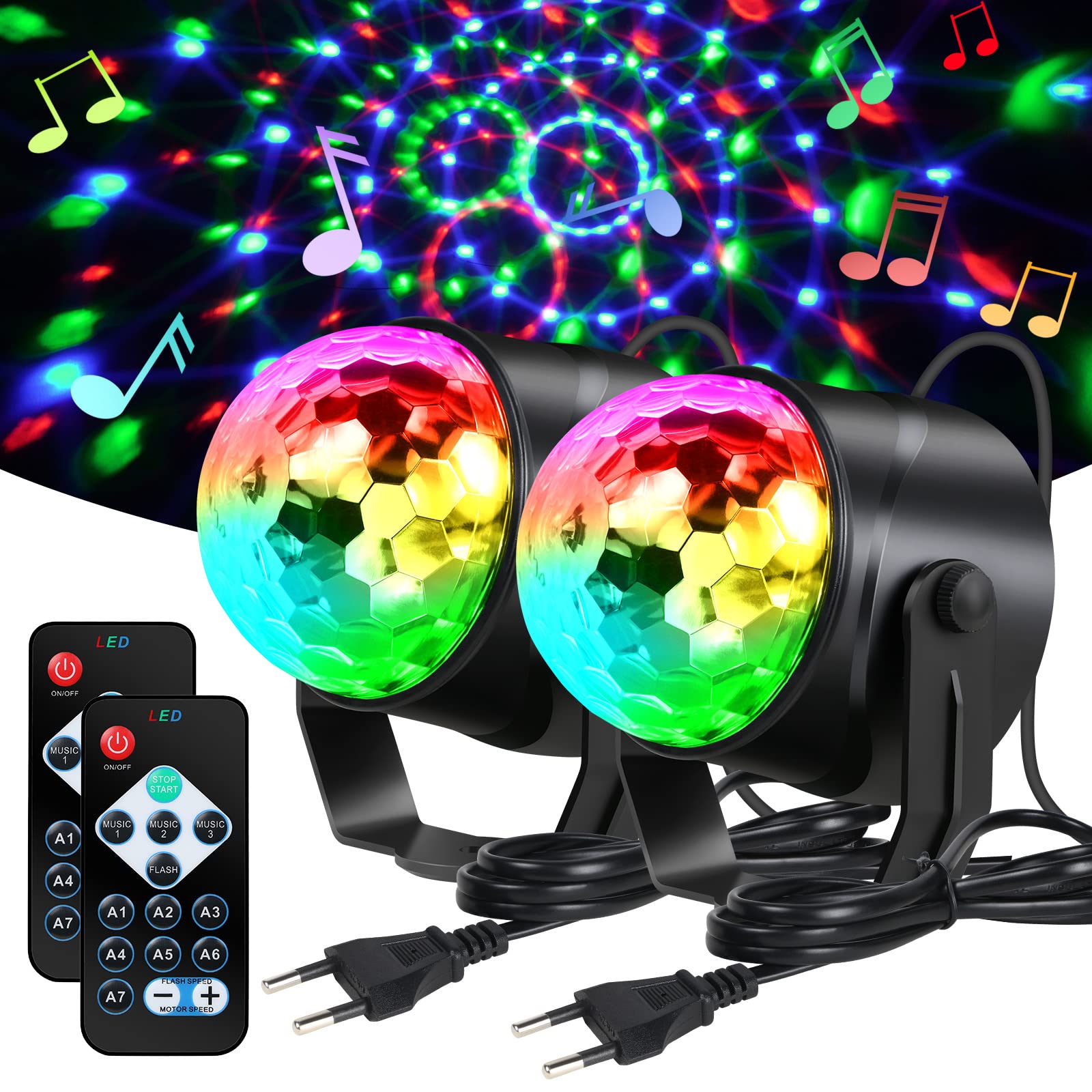 LED dyskoteka światła 360° obrotowe aktywowane muzyką – 2 szt.