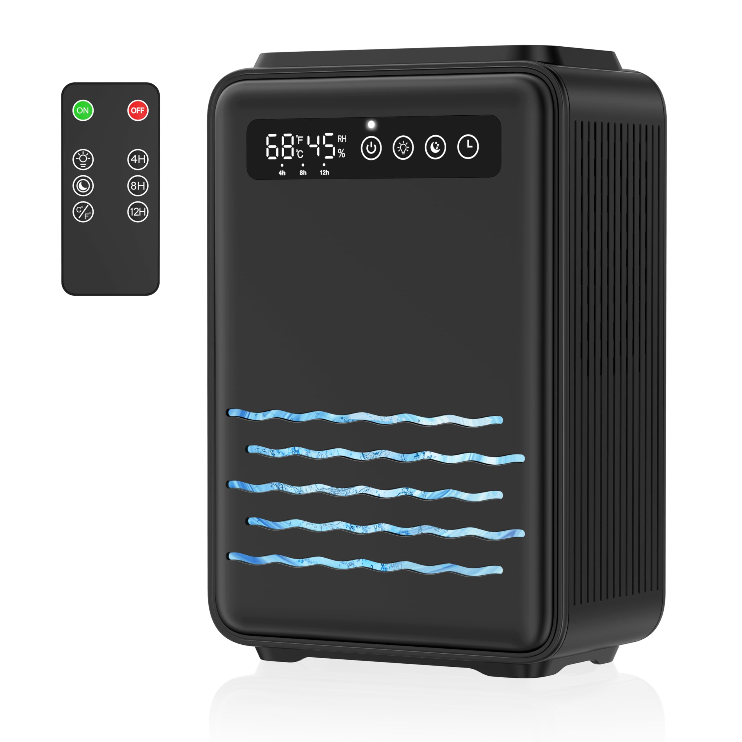 Dehumidifier with remote control, 2.8L water tank for bedroom - Black