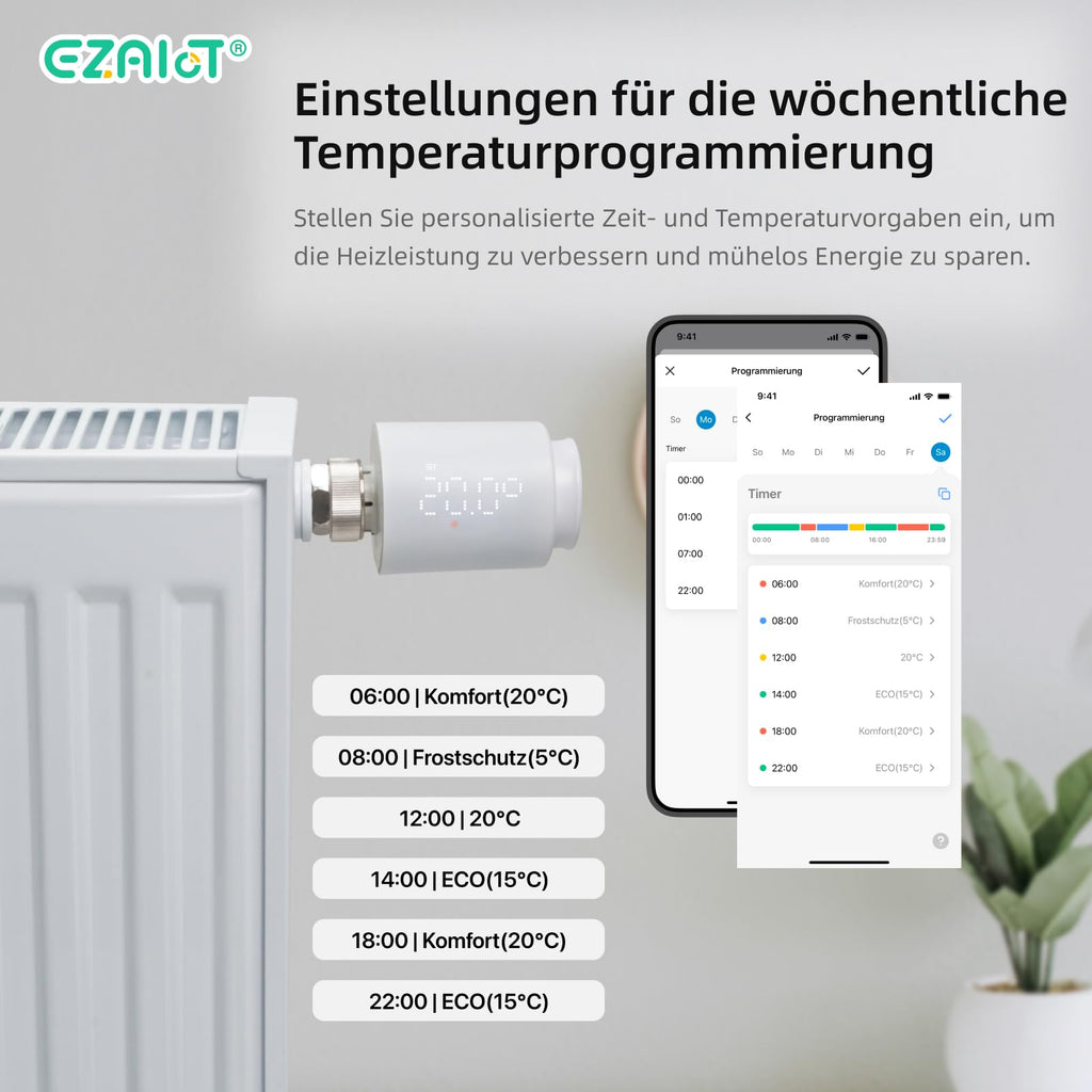 EZAIot Smart Radiator Thermostat, Bluetooth Programmable – Black
