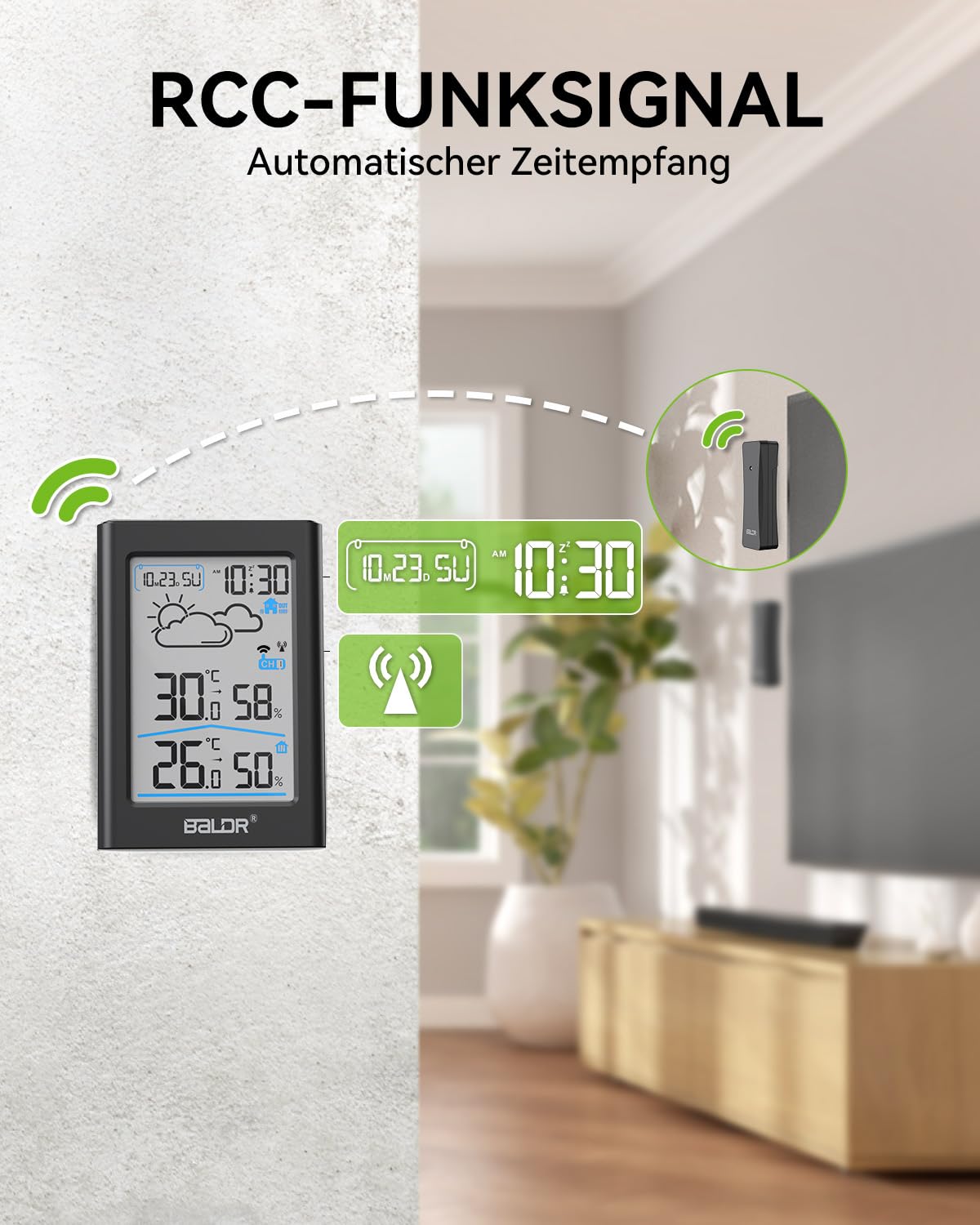 Wireless Weather Station Digital Clock DCF Indoor/Outdoor Thermometer – 3.7 inches