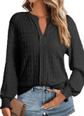 Women's Long-Sleeve V-Neck Blouse - Casual Tunic, Black, Size S