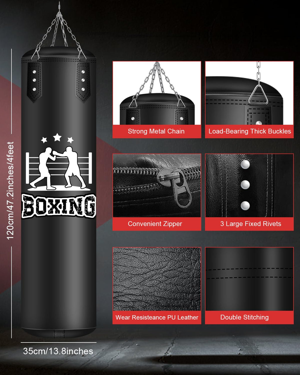 Heavy punching bag without filling 120 cm