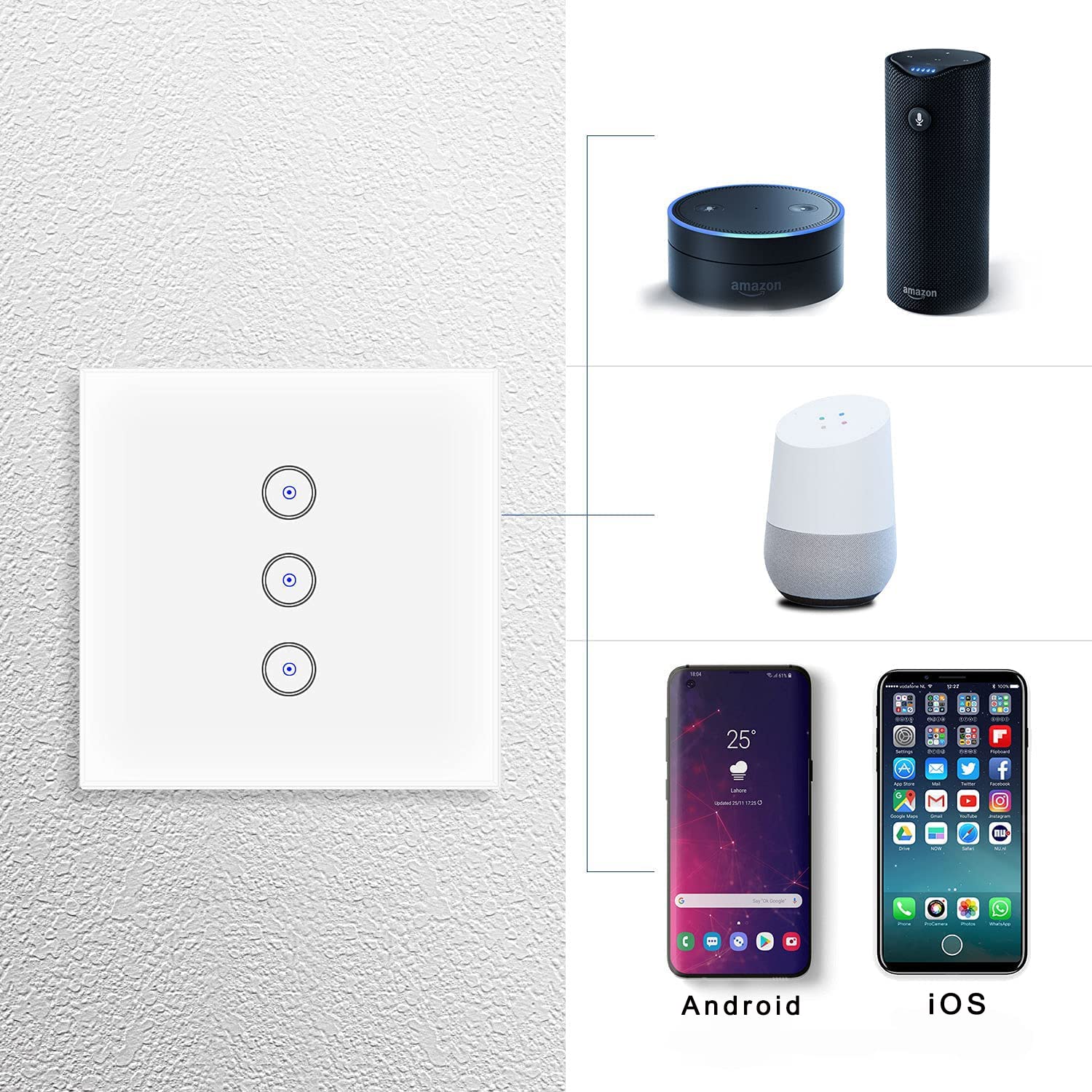 Smart Wi-Fi 3-Gang Switch - White 4 Pack