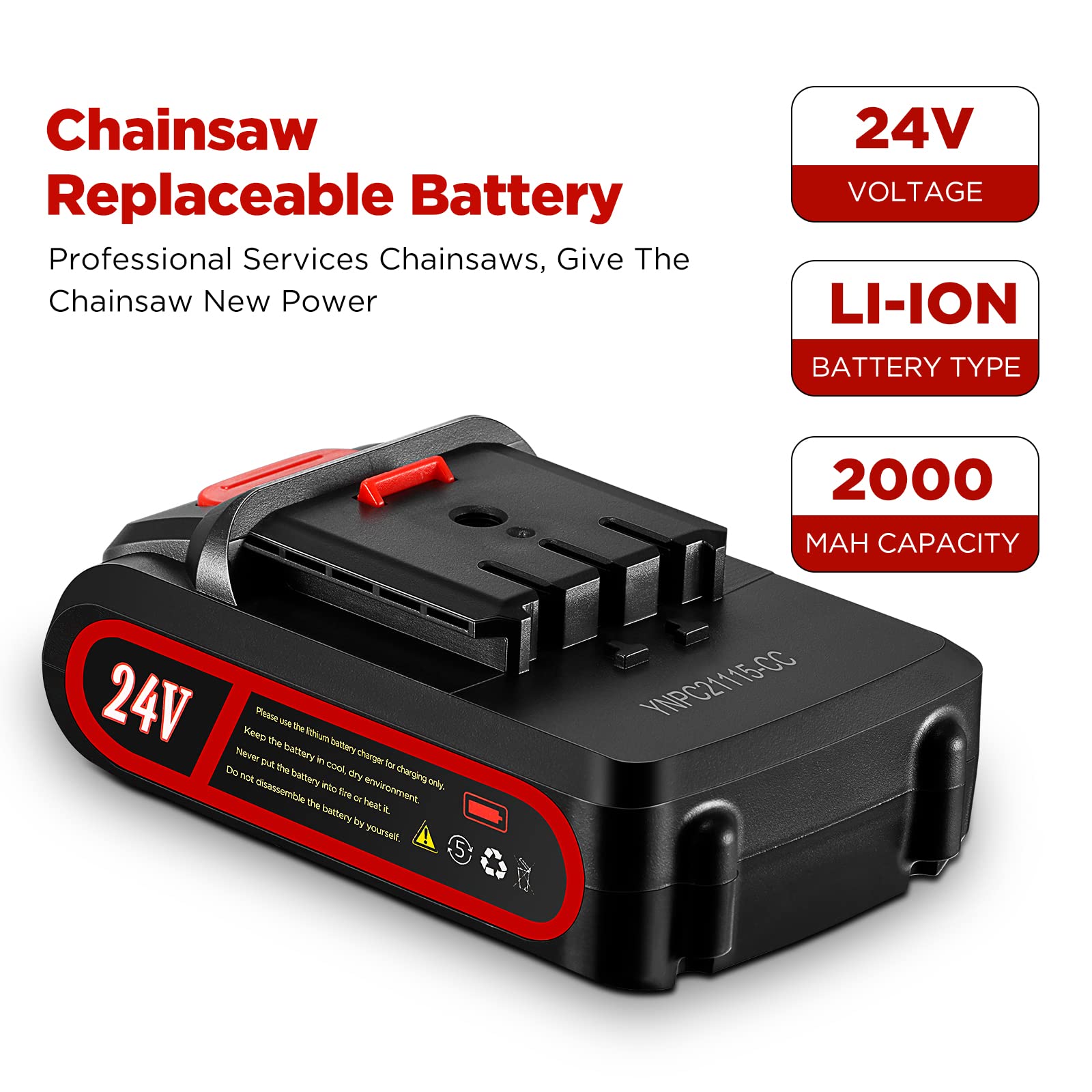 24V 2000mAh Replacement Lithium Chainsaw Battery - 1 Battery