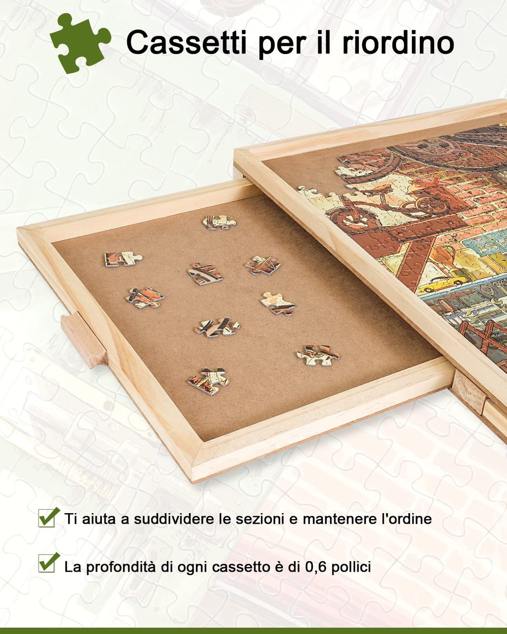 Swiveling Puzzle Table for 1500 Pieces – Wooden, Drawers, Portable, 64x87cm
