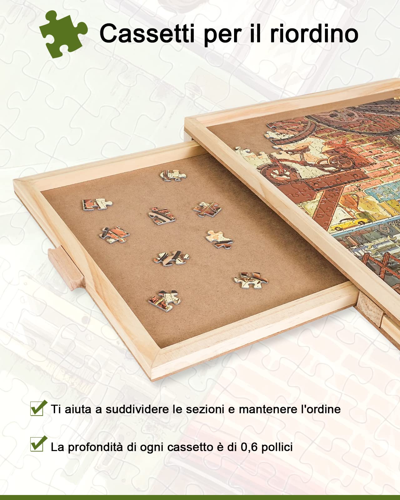 Swiveling Puzzle Table for 1500 Pieces – Wooden, Drawers, Portable, 64x87cm