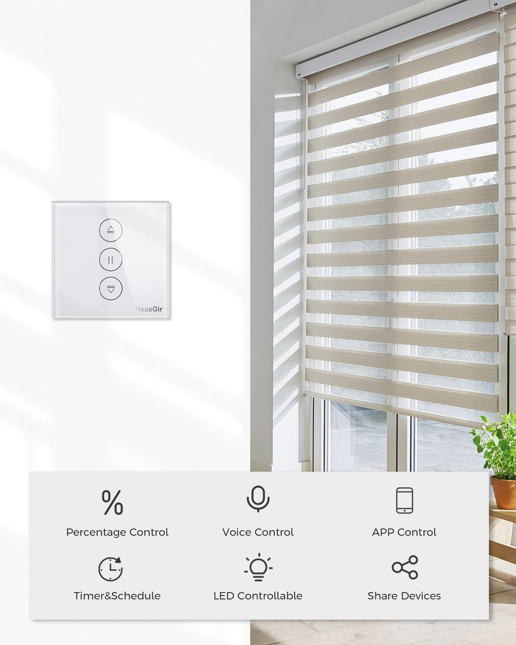 HEUXGIR Smart Roller Shutter Switch 2-Pack Smart Blind Control Compatible with Alexa/Google – 86mm