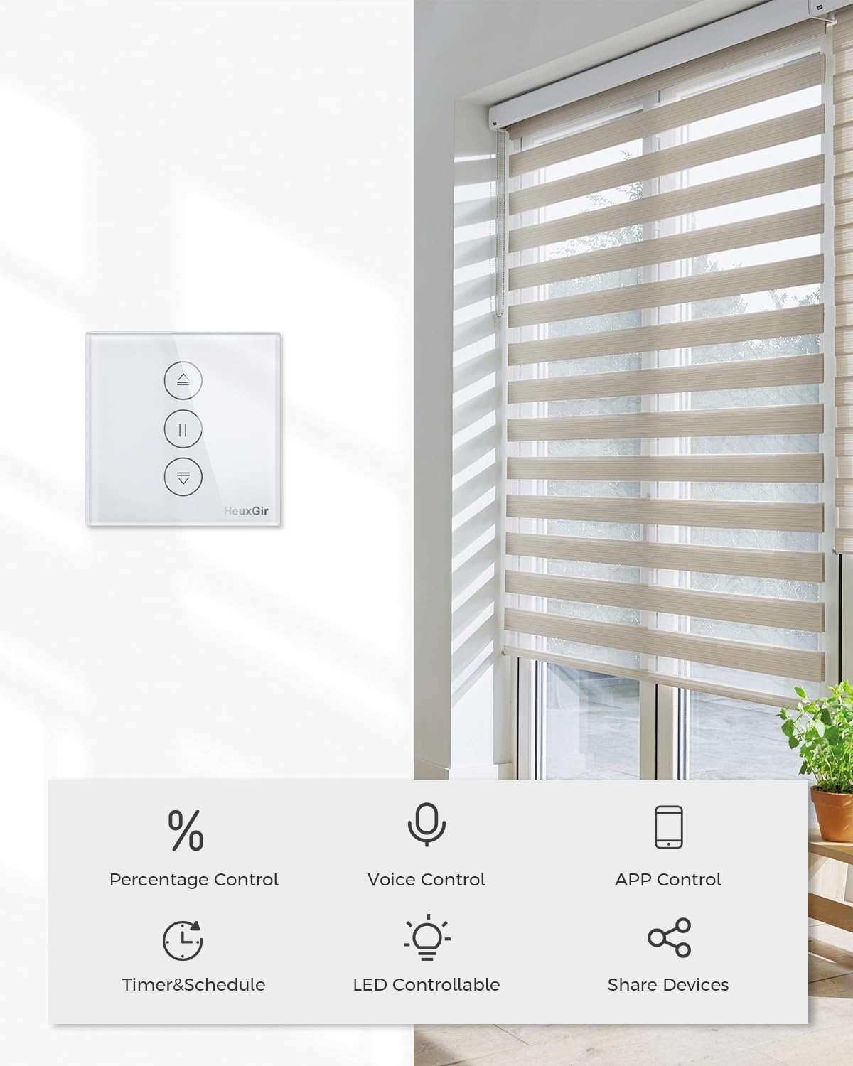 HEUXGIR Smart Roller Shutter Switch 2-Pack Smart Blind Control Compatible with Alexa/Google – 86mm