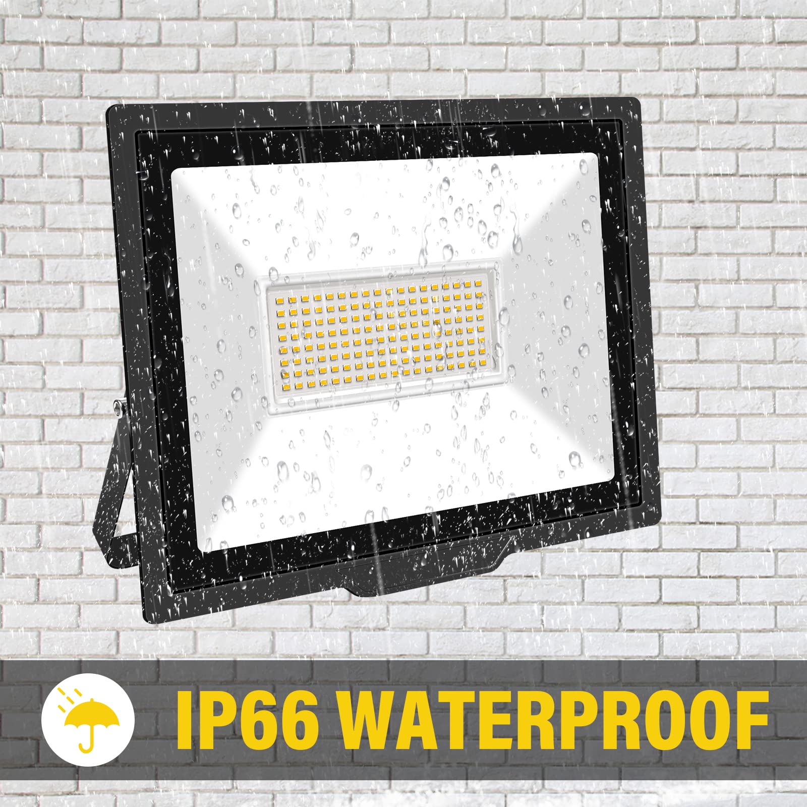 100W Outdoor LED Floodlights – 10000LM, IP66, Warm White (2-pack)