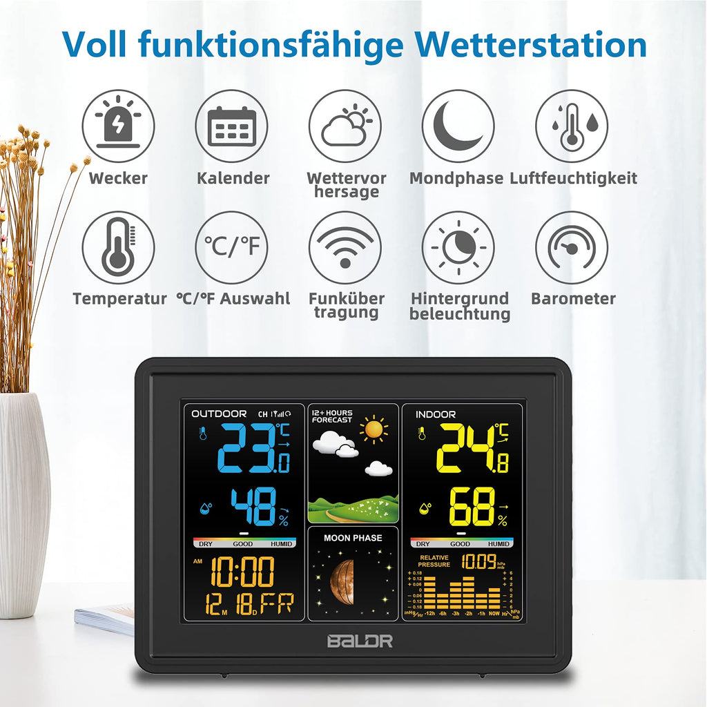 Wireless Weather Station with Outdoor Sensor - Digital Display, White