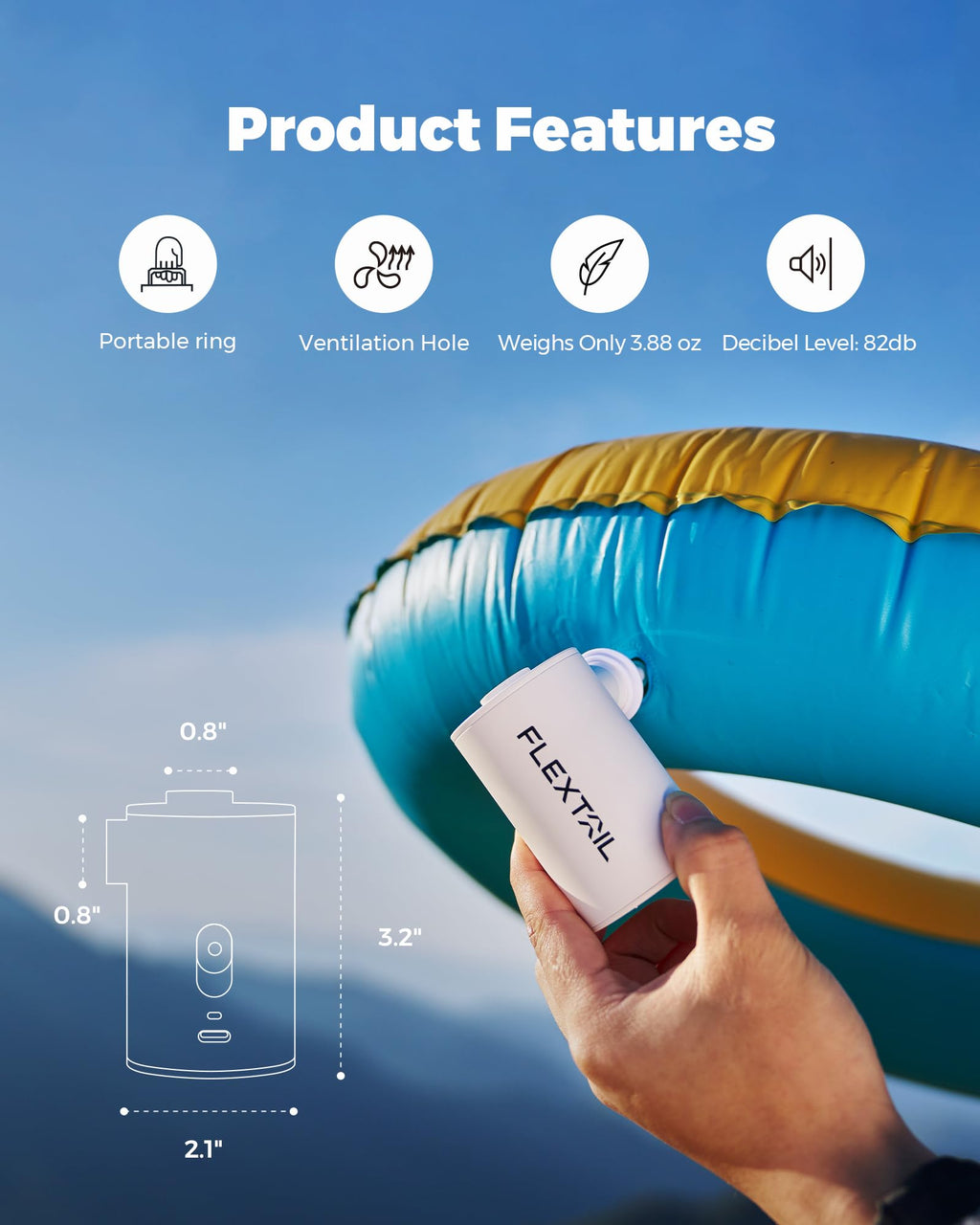 Portable Electric Air Pump Ultralight & Pocket-sized - 1600 mAh Battery