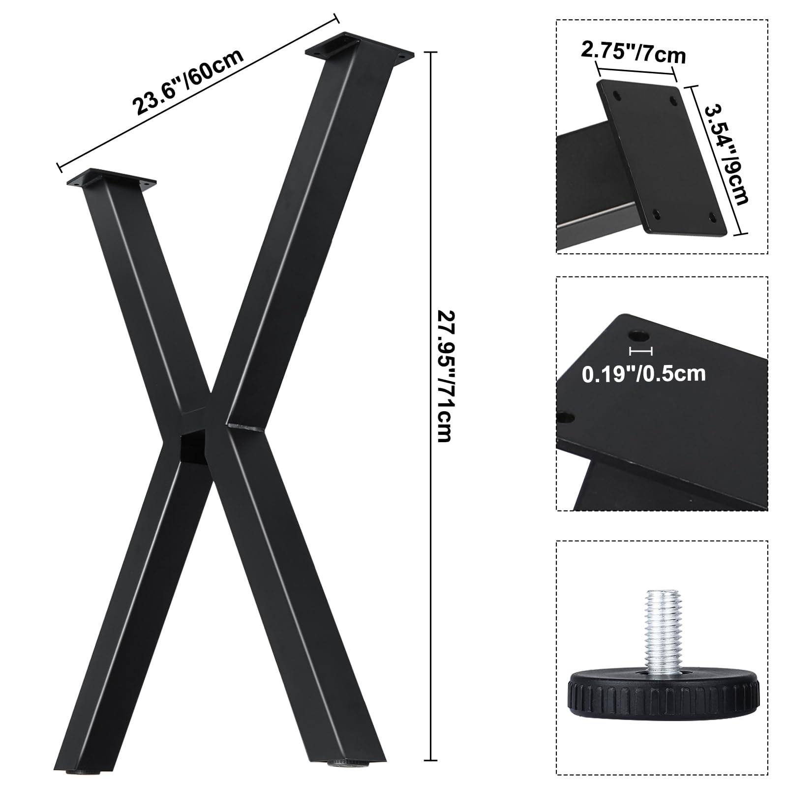 Homtone Metal Table Legs 71cm – 2 Pieces, Cross Shape