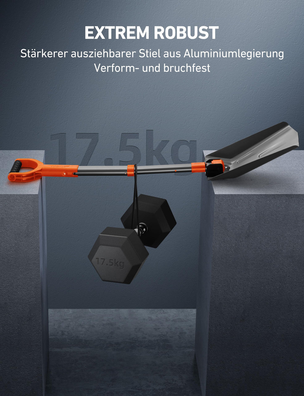Extendable snow shovel with reinforced aluminum handle - Portable for winter use