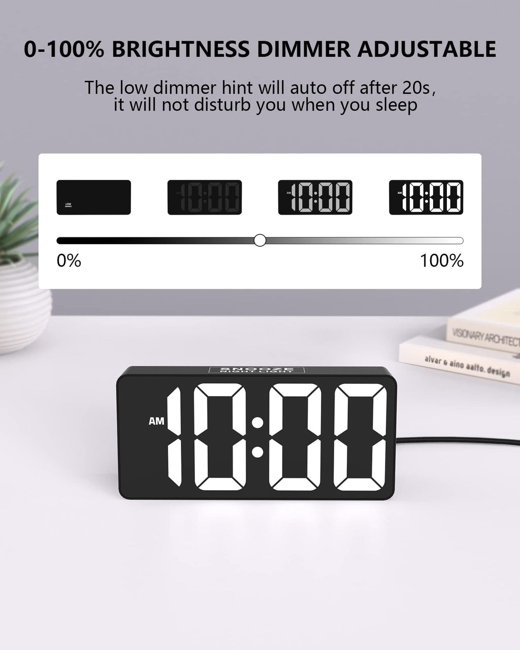 Vibrating Alarm Clock with Dual Alarm and Large Display – For Heavy Sleepers