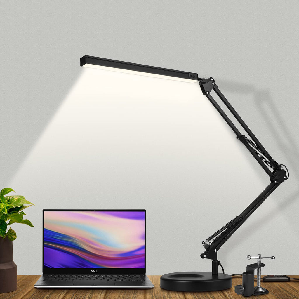 SKYLEO LED Desk Lamp with Clamp and Base – Black
