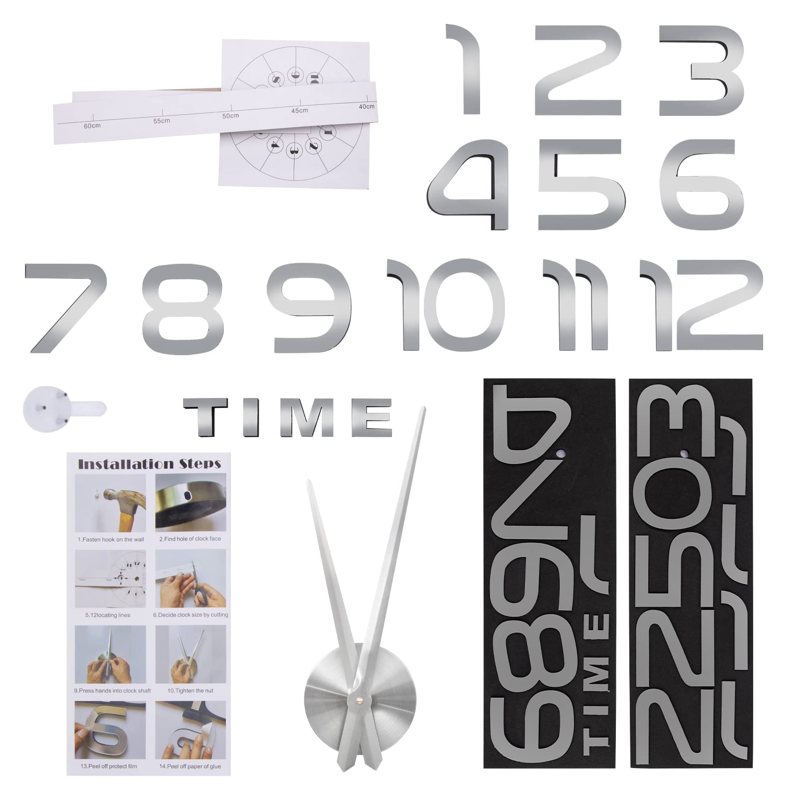 Modern Frameless 3D Wall Clock Roman Numerals – Silver Large