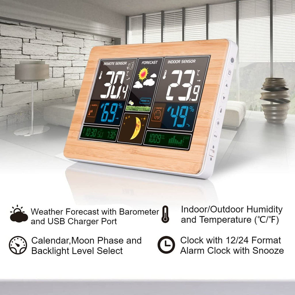 Wireless weather station with outdoor sensor - Color display, digital thermometer