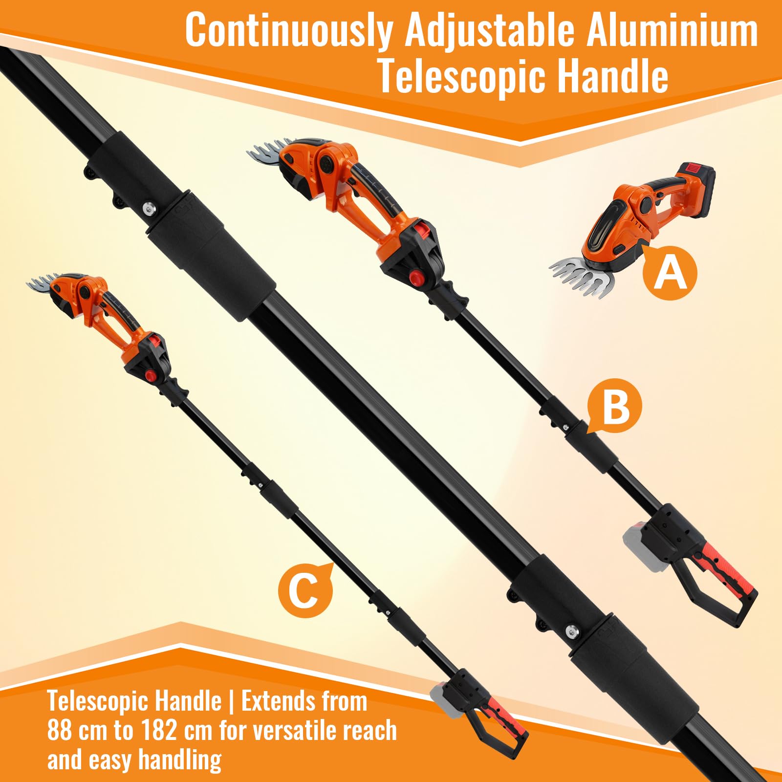 Cordless Telescopic Hedge Trimmer 21V Adjustable Handle – Battery Not Included